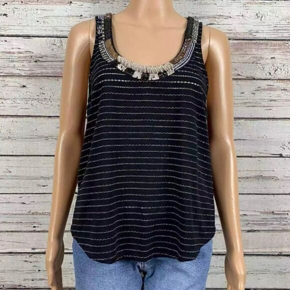 Free People Aztec Louie Split Back Beaded Scoop Neck Top - Picture 2 of 11